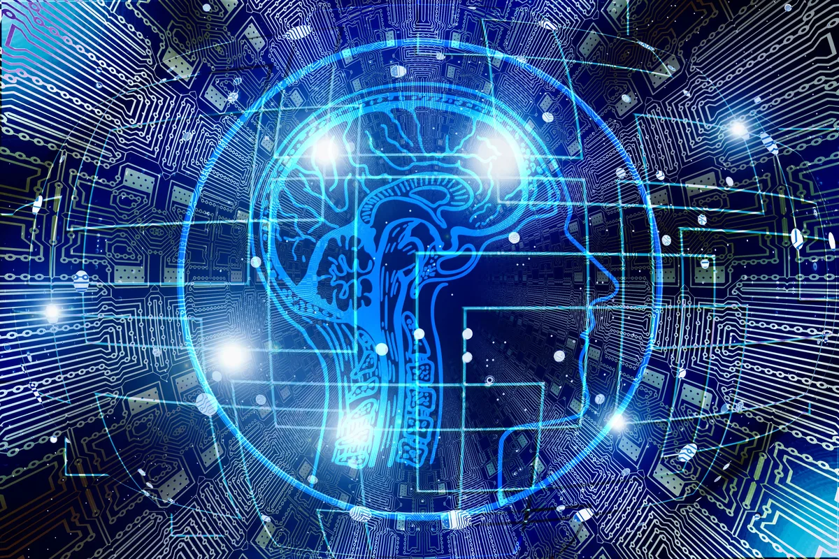 Illustration of a human brain made of circuits, representing artificial intelligence