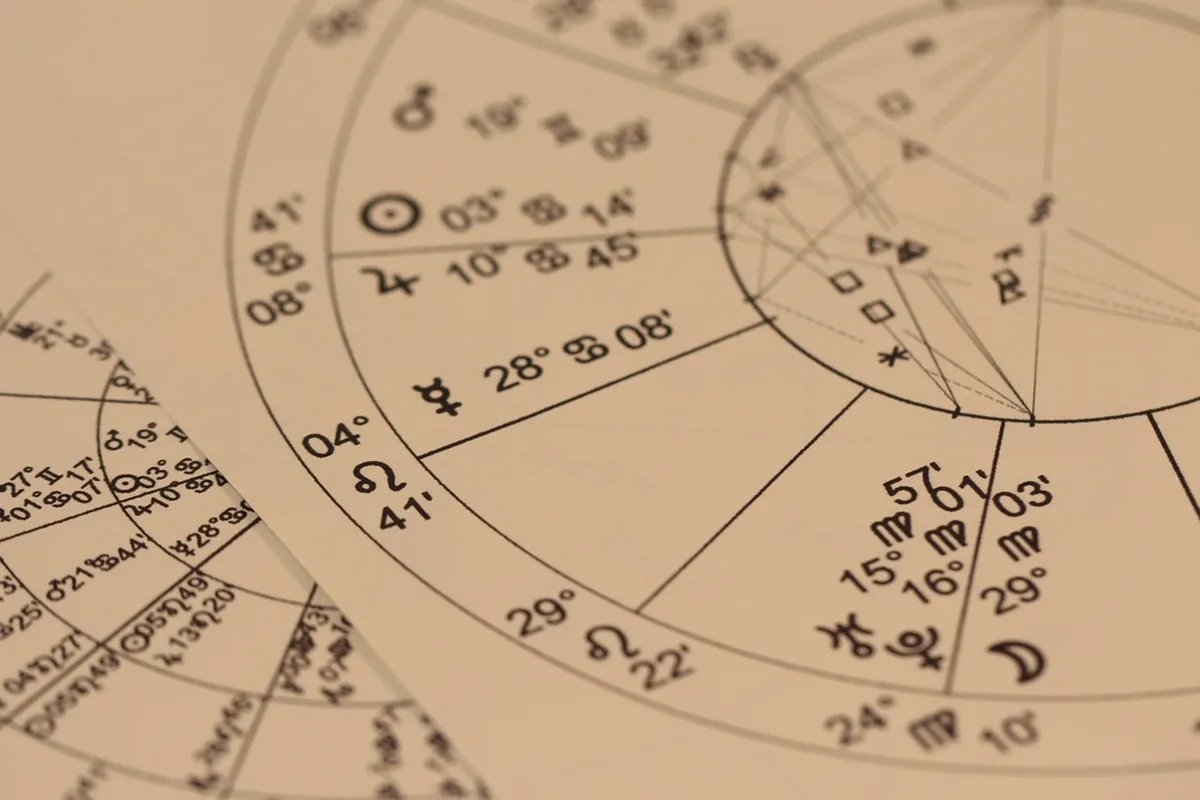 Hand-drawn astrology chart with zodiac symbols
